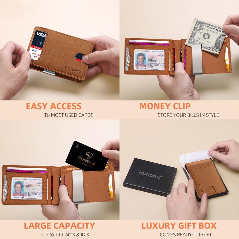 RUNBOX Money Clip Wallets for Men,Slim Leather Mens Bifold Wallet,RFID Blocking Front Pocket Wallet,Thin Credit Card Holder with Gift Box - Image 2